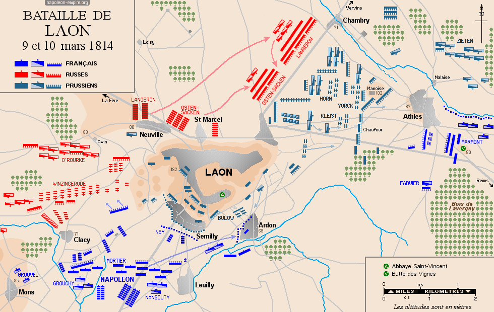 Batailles napoléoniennes - Carte de la bataille de Laon