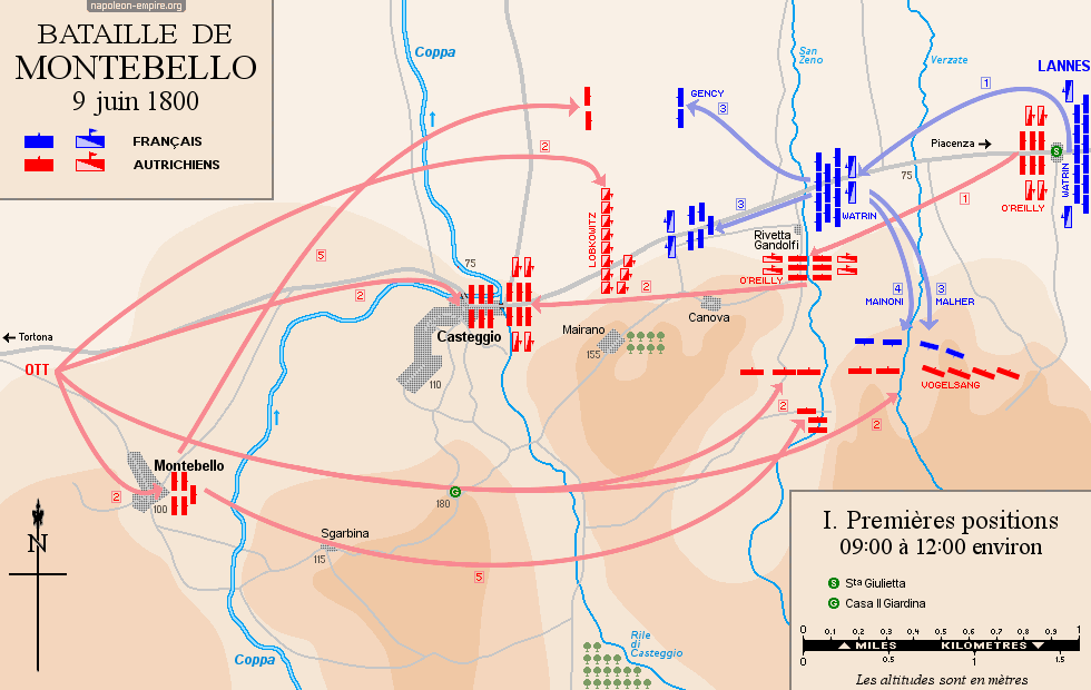 Batailles napoléoniennes - Carte de la bataille de Montebello - Premières positions