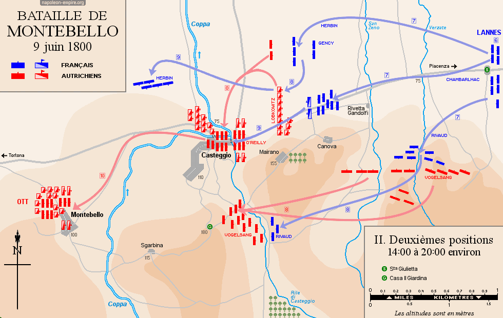 Batailles napoléoniennes - Carte de la bataille de Montebello - Deuxièmes positions
