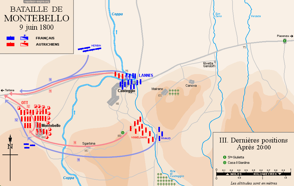 Batailles napoléoniennes - Carte de la bataille de Montebello - Dernières positions