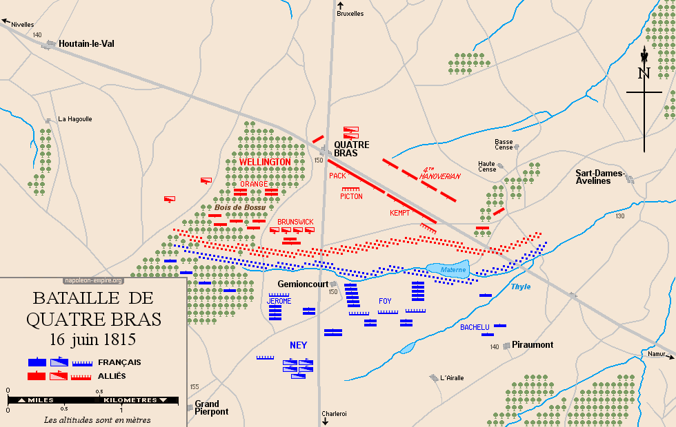 Batailles napoléoniennes - Carte de la bataille des Quatre-Bras