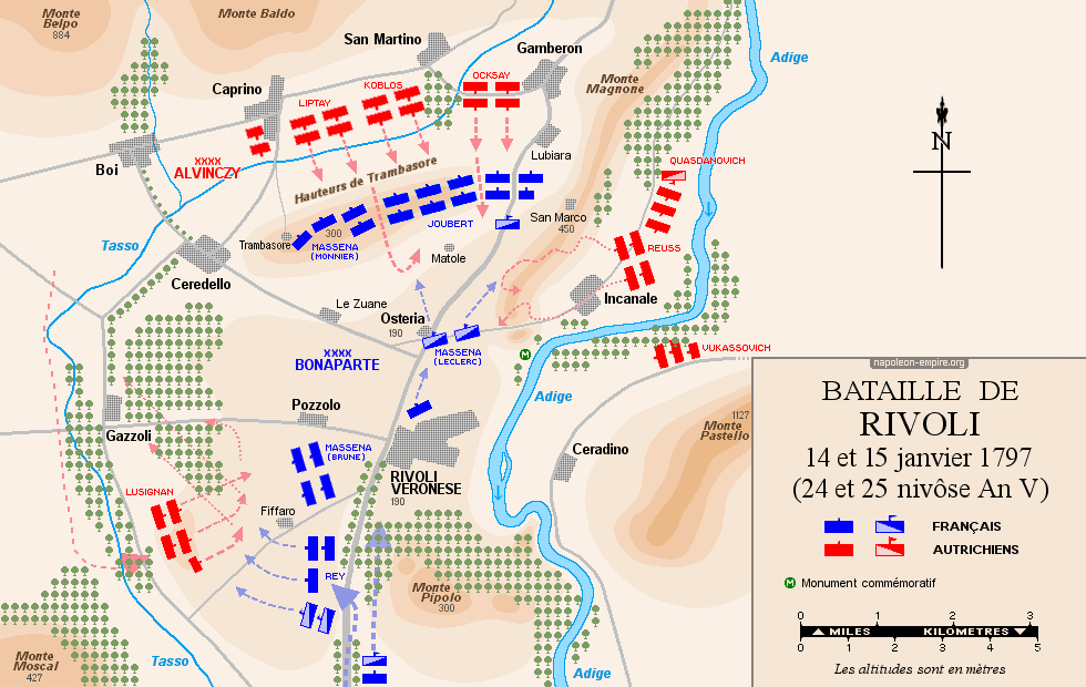 Batailles napoléoniennes - Carte de la bataille de Rivoli