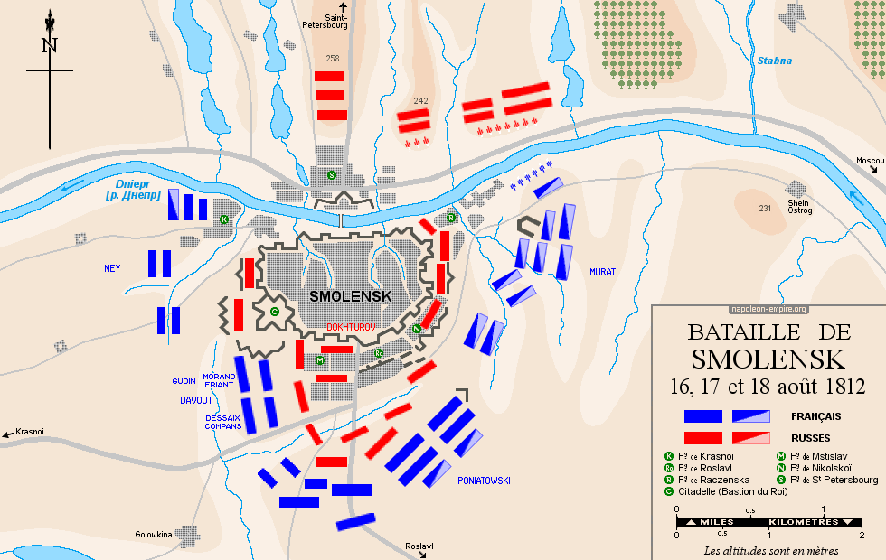 Batailles napoléoniennes - Carte de la bataille de Smolensk