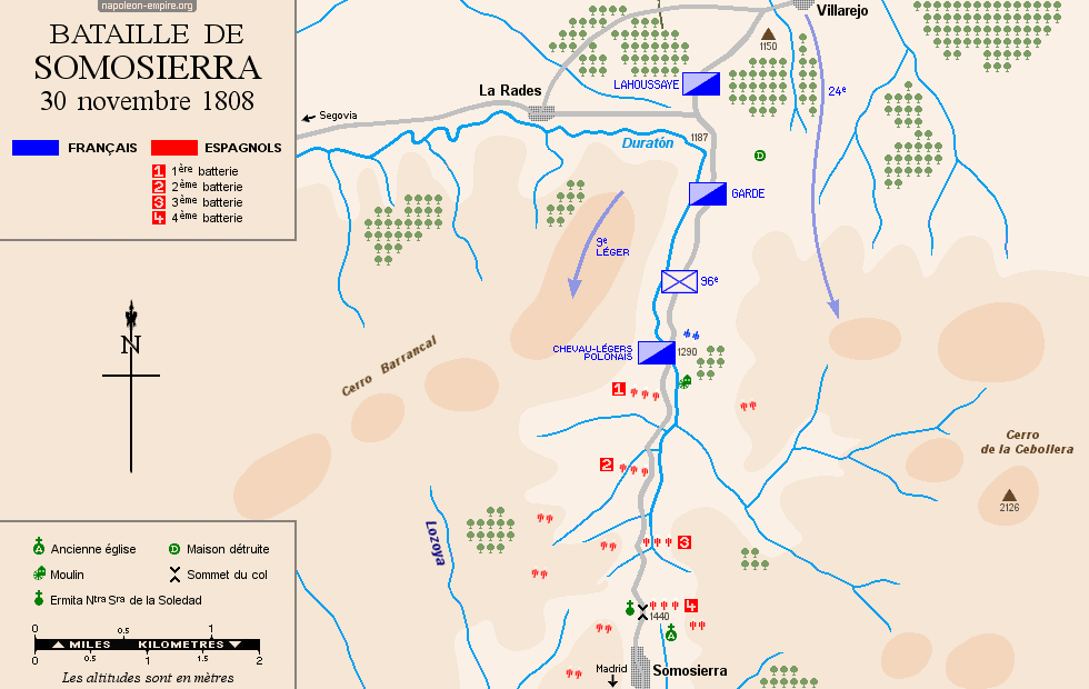 Batailles napoléoniennes - Carte de la bataille de Somosierra