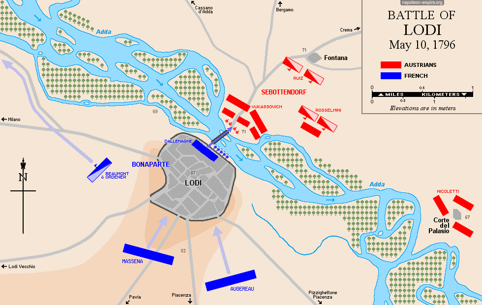Napoleonic Battles - Map of the battle of Lodi, May 10th, 1796