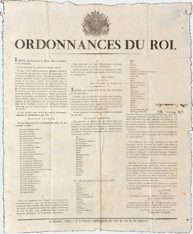 Affiche de l'ordonnance du 24 juillet 1815 Affiche de l'ordonnance du 24 juillet 1815