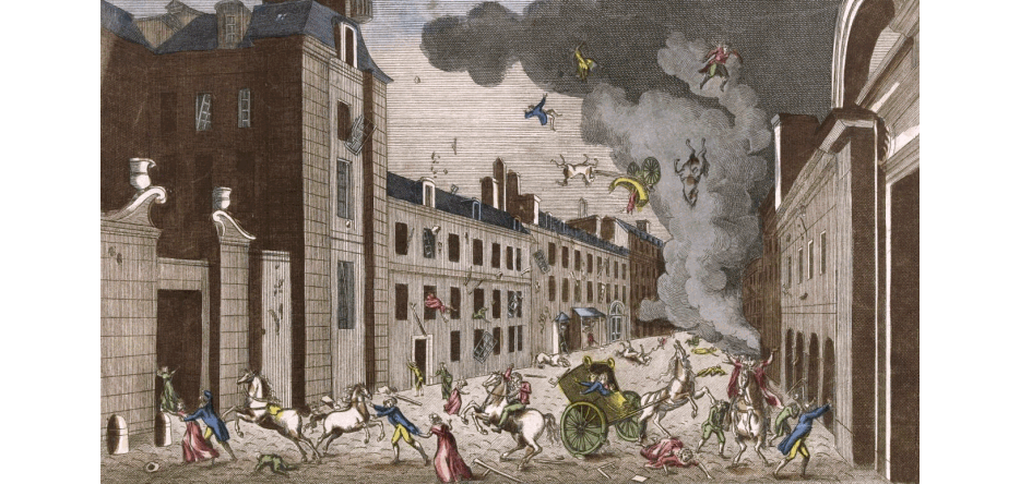 The attack on Saint-Nicaise Street. Print from the beginning of the 19th century