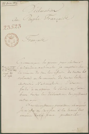 Manuscrit de la seconde abdication de Napoléon Ier