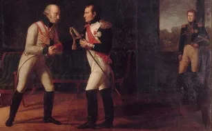 Rencontre de l'archiduc Charles d'Autriche et de Napoléon dans le pavillon de chasse de Stamersdorf Rencontre de Napoléon et de Charles Louis de Habsbourg à Stamersdorf, à l'occasion de la paix de Presbourg