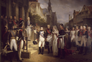Tableau représentant Napoléon à Tilsitt avec le roi et la reine de Prusse Tableau représentant Napoléon à Tilsitt avec le roi et la reine de Prusse