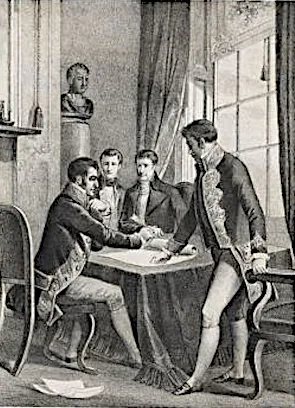 Gravure représentant la signature du traité de Valençay